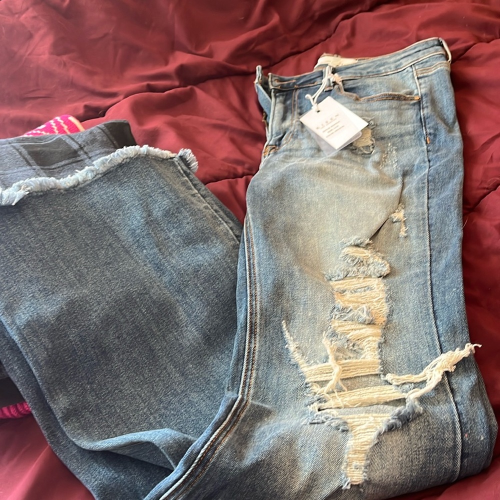 Risen high rise distressed flare jeans